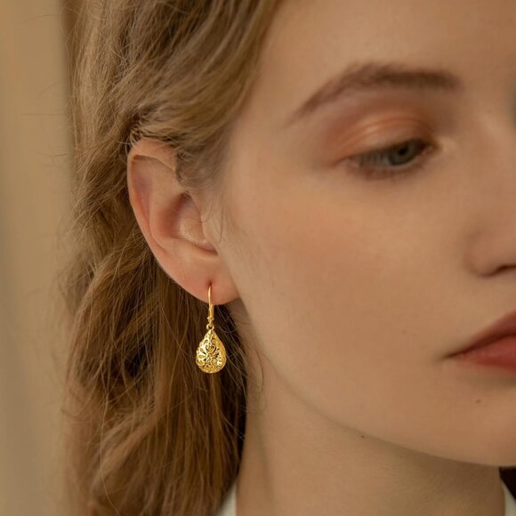 925 Sterling Silver 14K Gold Heart Dangle Drop Earrings Women Hypoallergenic - Picture 2 of 7